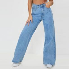 Wide Leg Cotton Loose Fit Washed High Waist Womens Denim Pants
