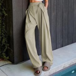 Bandage Elastic Band Green Streetwear Loose Wide Leg Pants