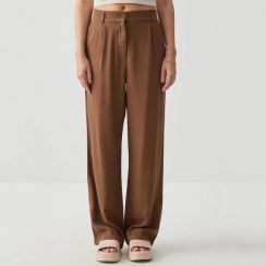 Womens High Waist Linen Zipper Fly Breathable Wide Leg Trouser