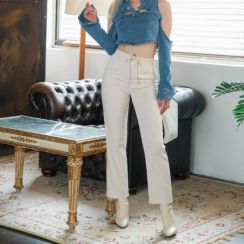 High Waist Straight Slim Fit Casual Cropped Pants